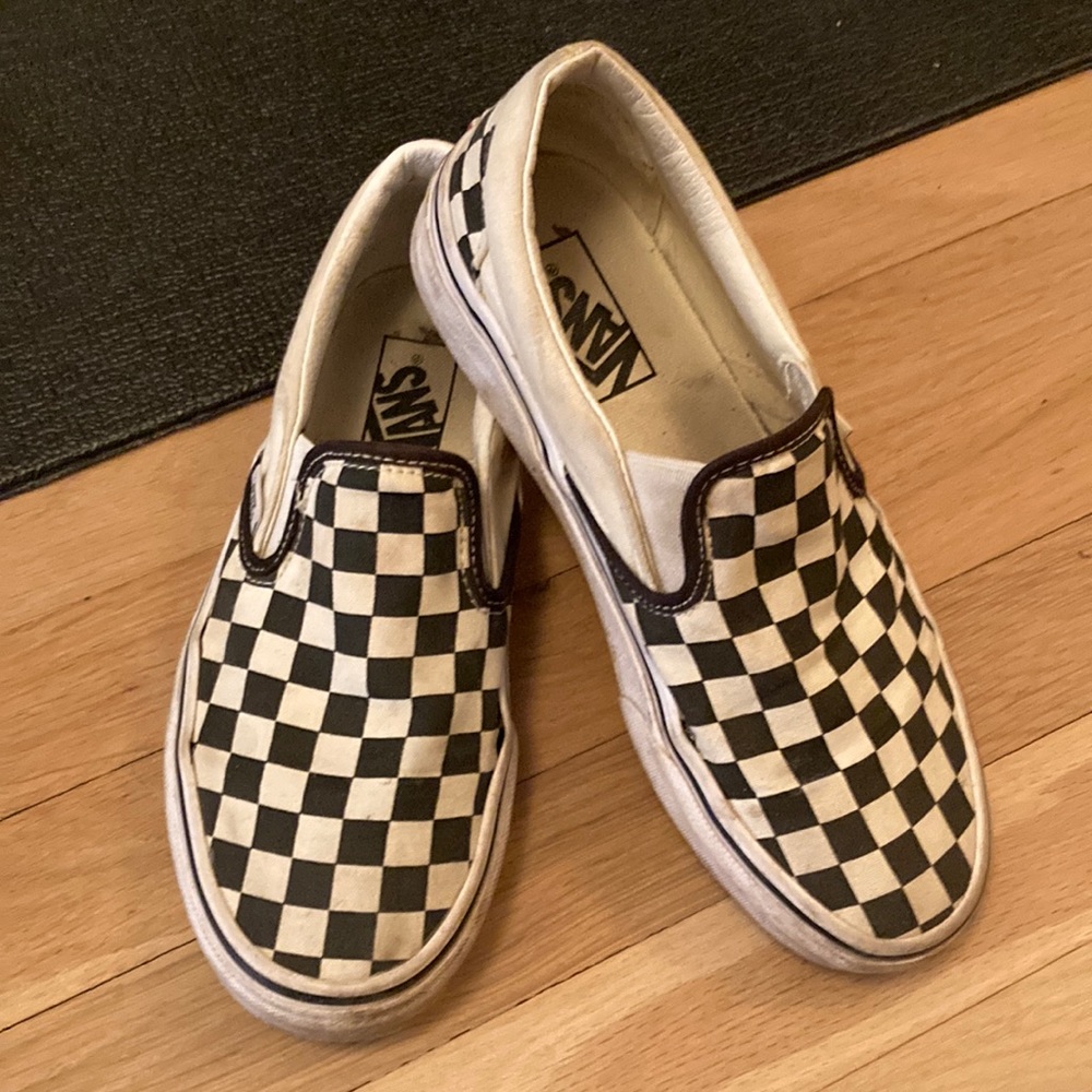 Vans perfectly worn checkerboard slip ons, women’s 8.